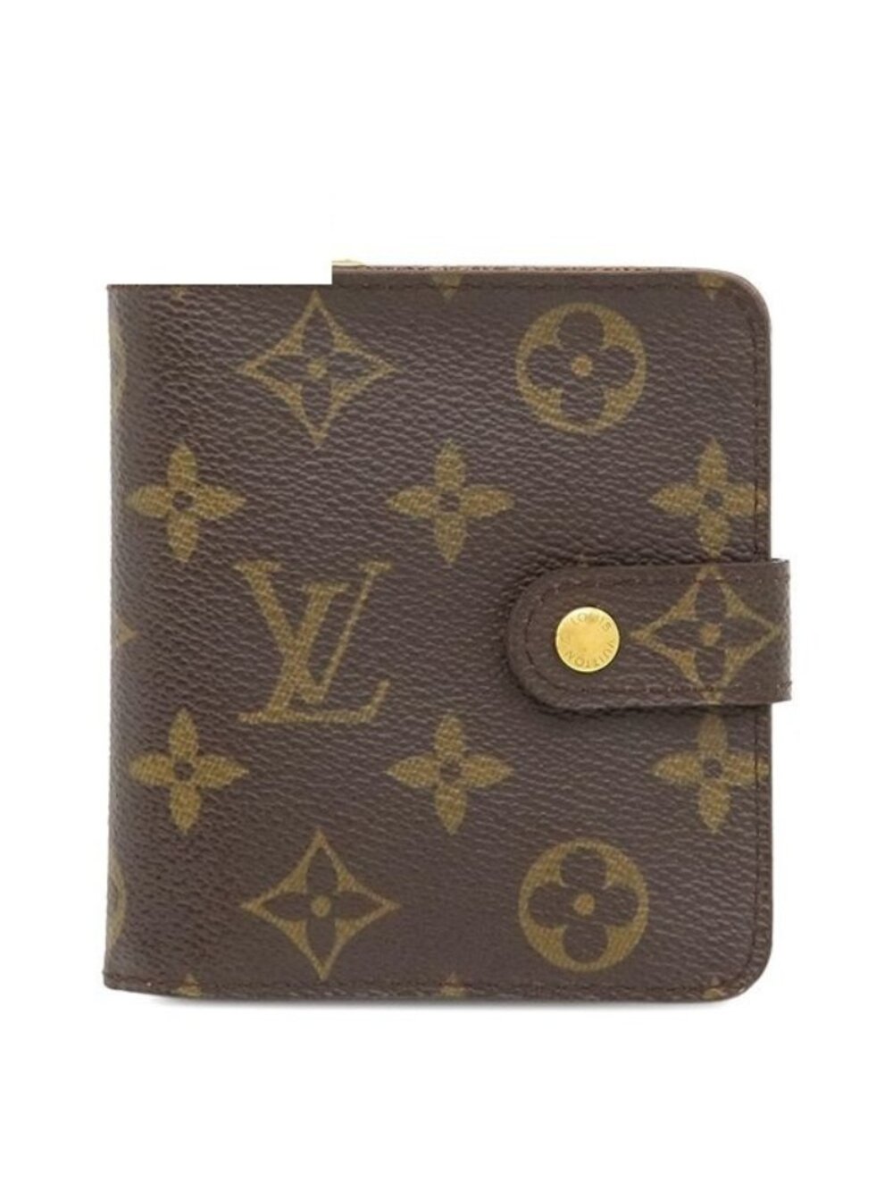 Louis Vuitton Bifold Wallet Compact Zip Monogram Canvas Gold Brown